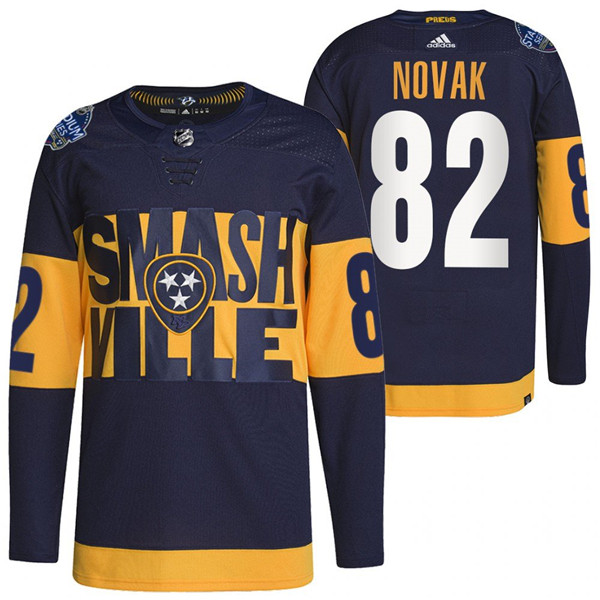 Men's Navy Nashville Predators #82 Tommy Novak 2022 Stadium Series Breakaway Player Stitched Jersey